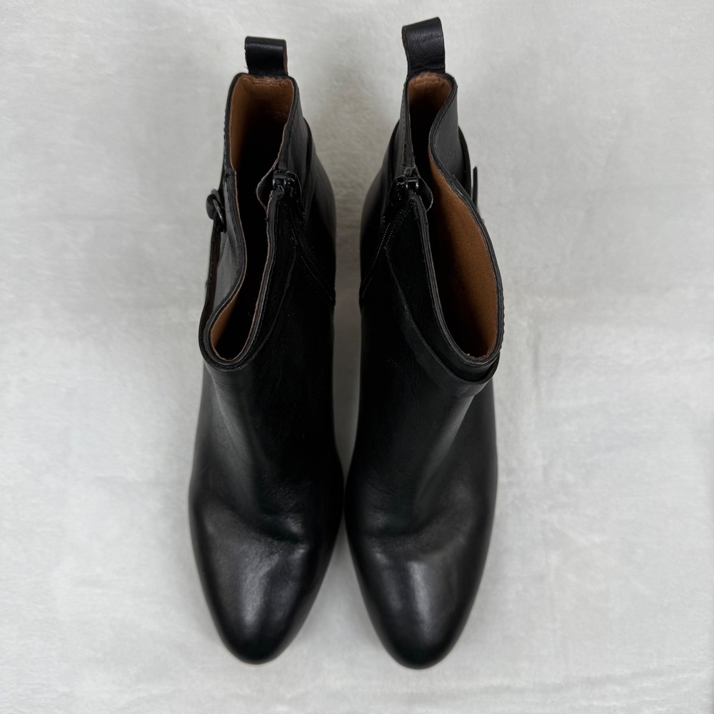 Lucky Brand Womens Black Leather Ankle Bootie Stacked Block Heel Side Zip 9 READ - Picture 2 of 12